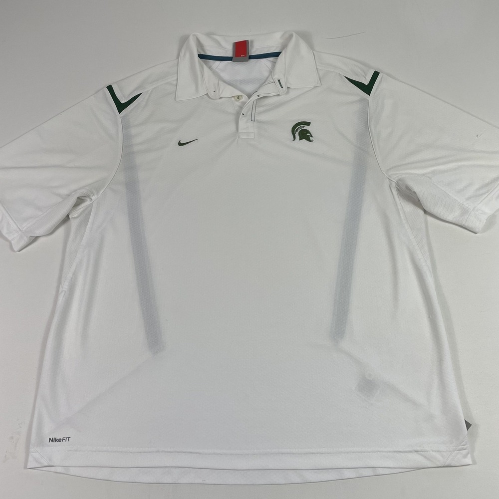 Michigan State Spartans Shirt Mens XL White NCAA‎ Football NikeFIT Golf Polo - Picture 2 of 16